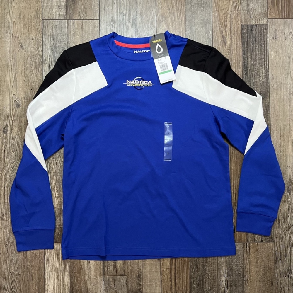 Nautica Competition Pullover Sweatshirt Large Blue Yellow 1/4 Zip Y2K USA NWT